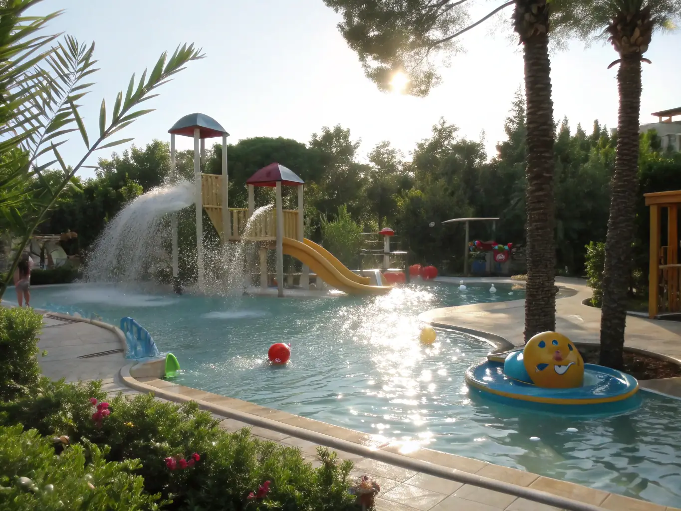 A thermal pool specifically designed for children, with shallow water and playful features.