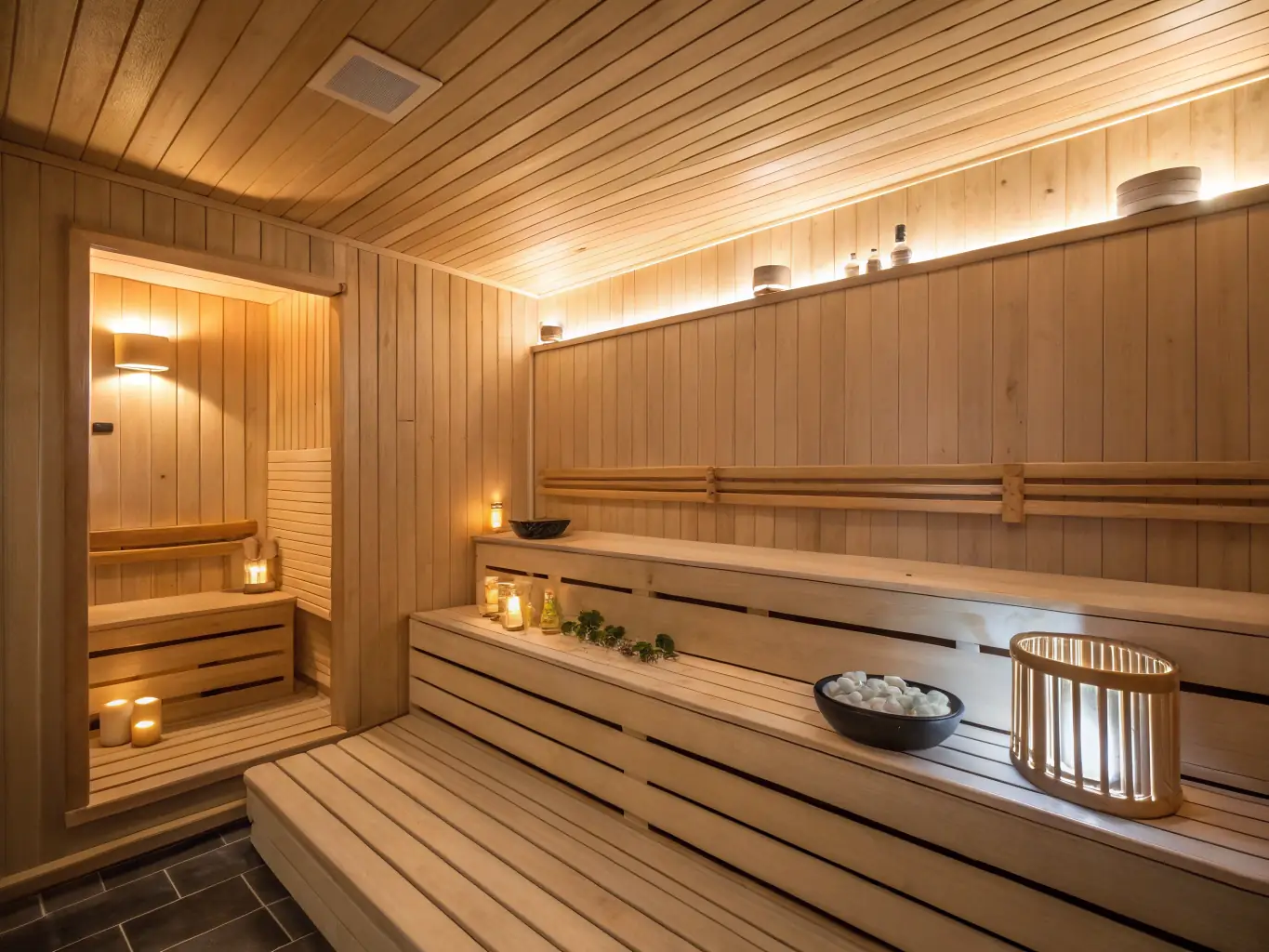 People relaxing in a sauna at Széchenyi Thermal Bath.