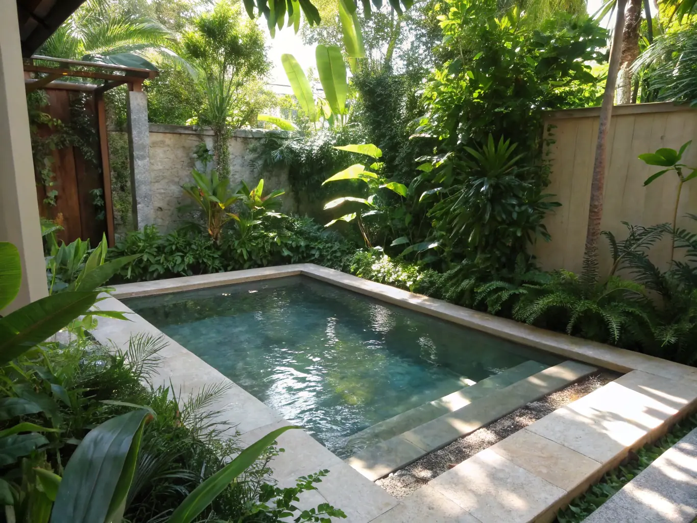 A cold water plunge pool next to a hot sauna, with a person bracing themselves before entering the cold water.